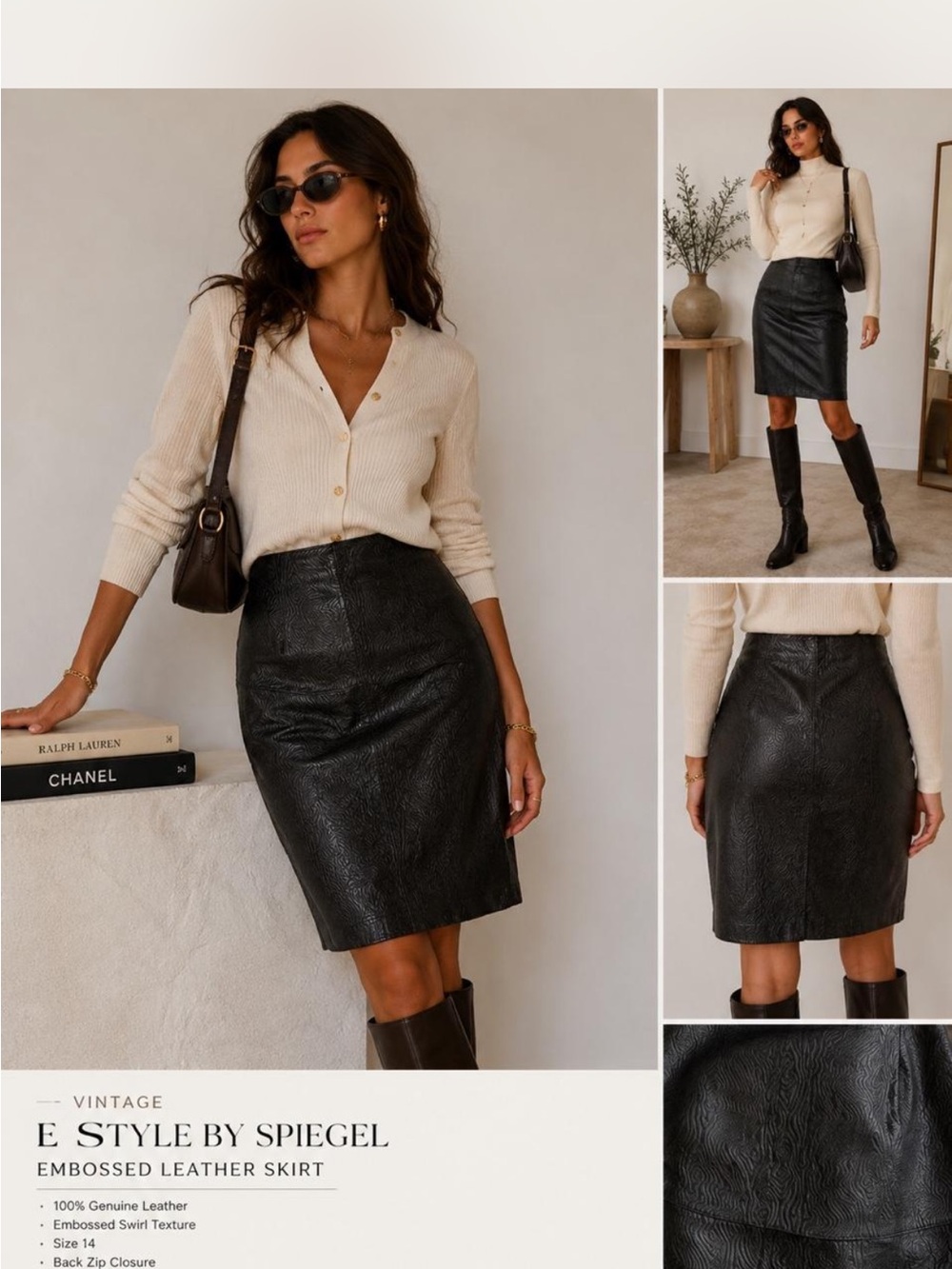 Spiegel Black Embossed Leather Pencil Skirt